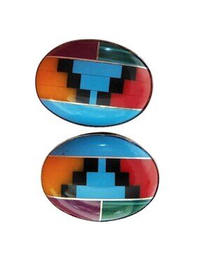 Harry's Sterling Silver Native American Inlay Earrings Studs Multicolor